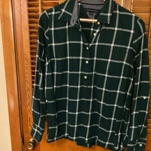 Tommy Hilfiger Large Flannel Forest Green Plaid Blouse